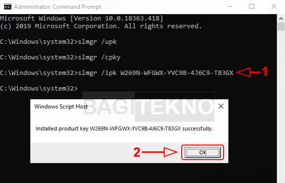 Install product key Windows 10 dengan CMD