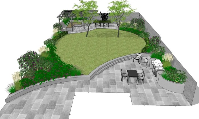 Desain taman dengan beton dan besi