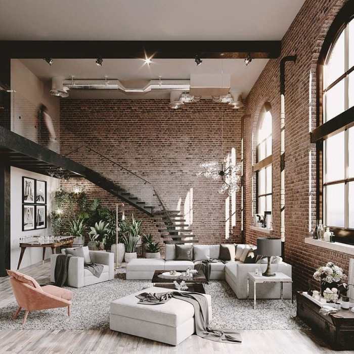 Industrial living room rustic ideas style decor design interior loft vintage apartment grey rooms dubai tv scherbak mihail timothy wall