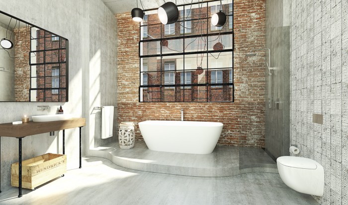 Industrial bathroom bathrooms style ideas design concrete vanity modern 2020 shower decor sink wooden space enclosed done round glass designs